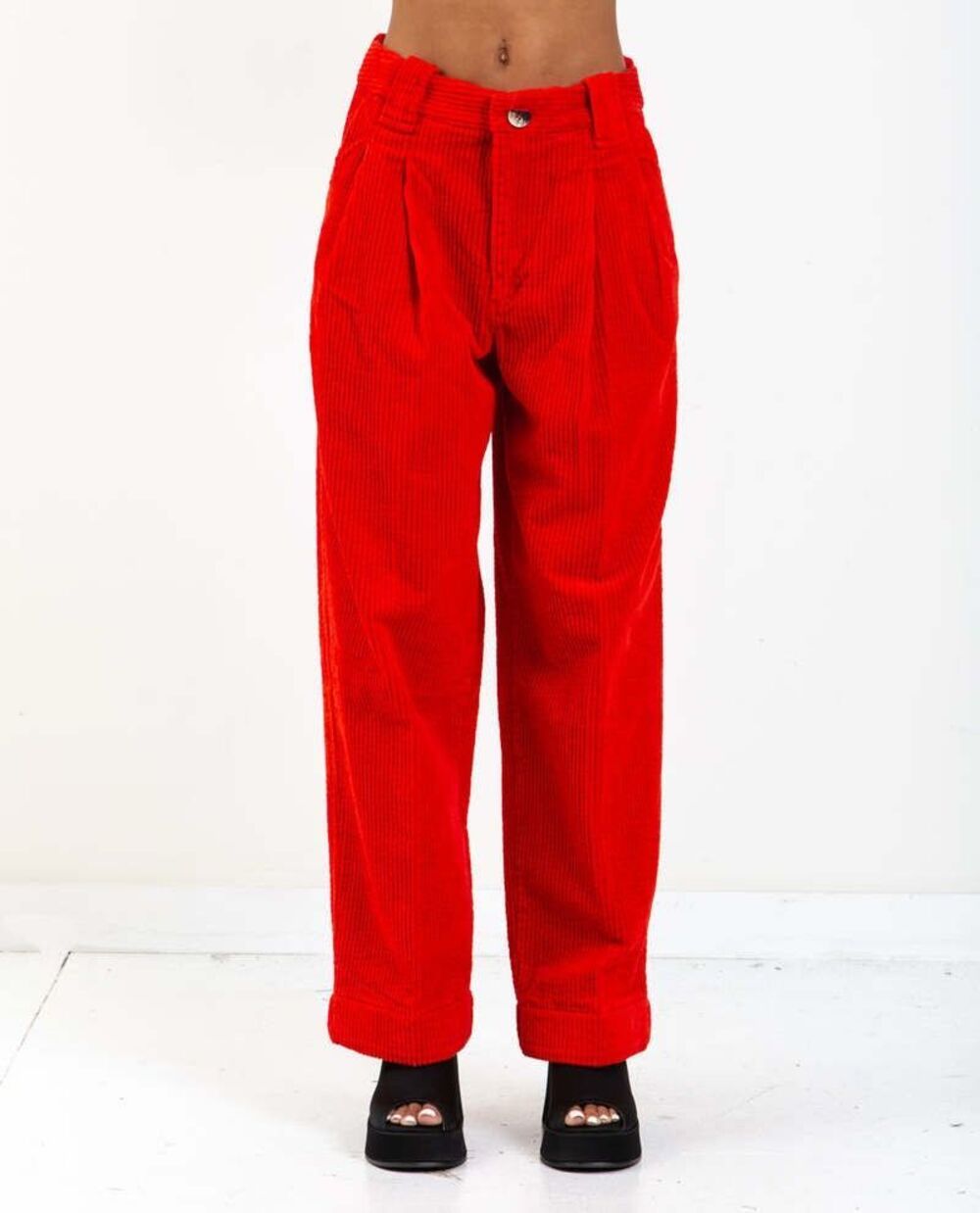 Ganni Corduroy loose fit mid waist pants red cotton women's size 36